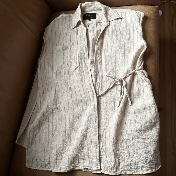 Massimo Dutti pinstripe wrap top linen cotton blouse natural fibers size small - Picture 13 of 17